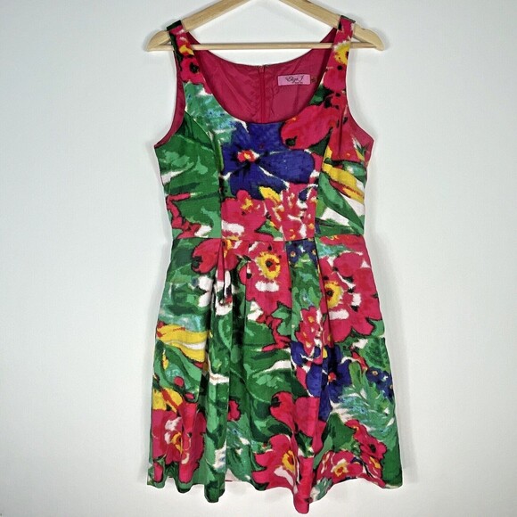 ELIZA J‎ Watercolor Floral Linen Blend Multicolor Sleeveless Dress Womens Size 8 - Picture 1 of 8